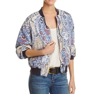 Free People Navy Patterned Bomber.